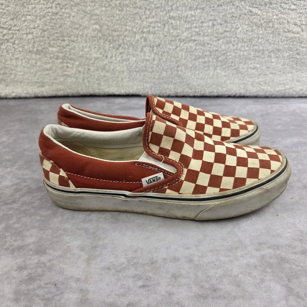 Vans Classic Slip-On Checkerboard Terracotta Orange Sneakers Mens 6.5 Womens 8